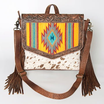 American Darling Messenger Hand Tooled Saddle Blanket Hair On Genuine Leather Western Women Bag Handbag Purse | Cute